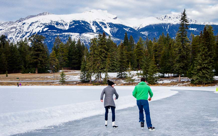 Skating on Mildred Lake in Jasper National Park