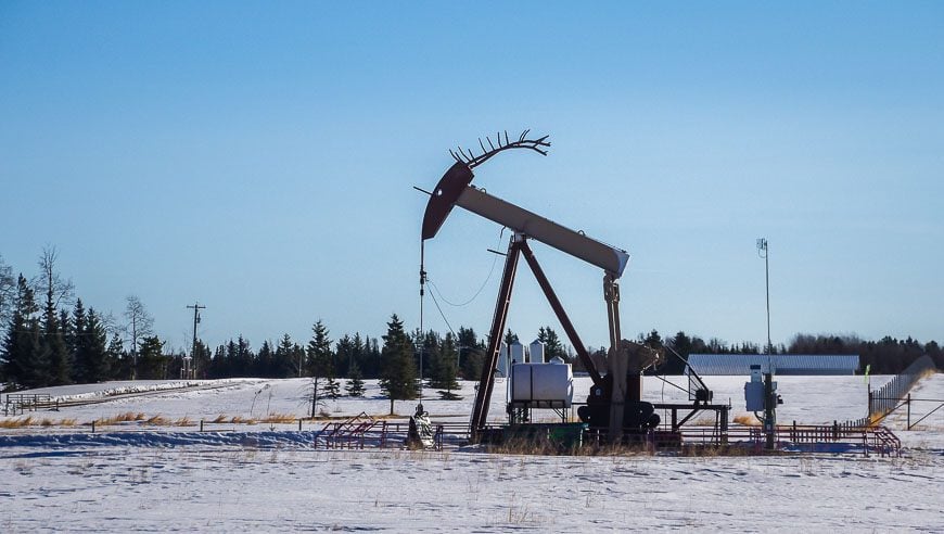 There are a lot of oil wells in the Rocky Mountain House area