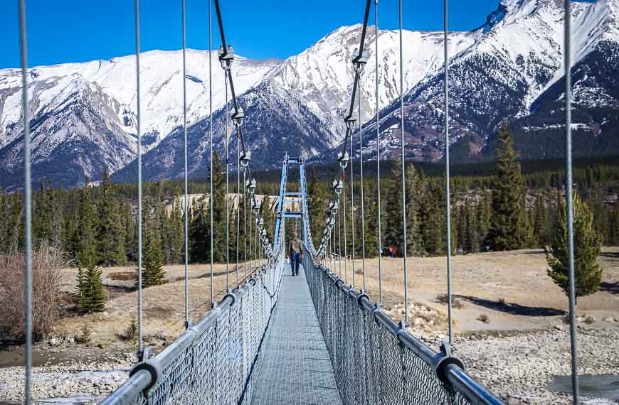 The long suspension bridge across the North Saskatchewan River