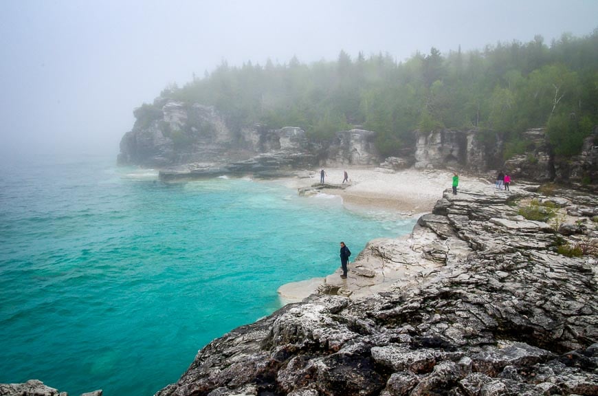 Super clear gorgeous coloured waters even on an overcast day In Bruce Peninsula National Park