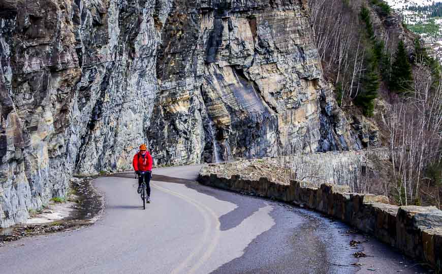 I’d much rather be biking Going to the Sun Road than driving – notice how narrow it is