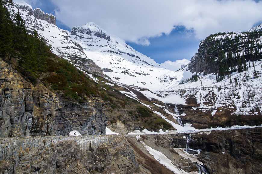 Crossing a major avalanche chute on the Going to the Sun Road