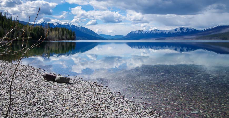 A perfect April day to be biking the Going to the Sun Road Beautiful Lake McDonald