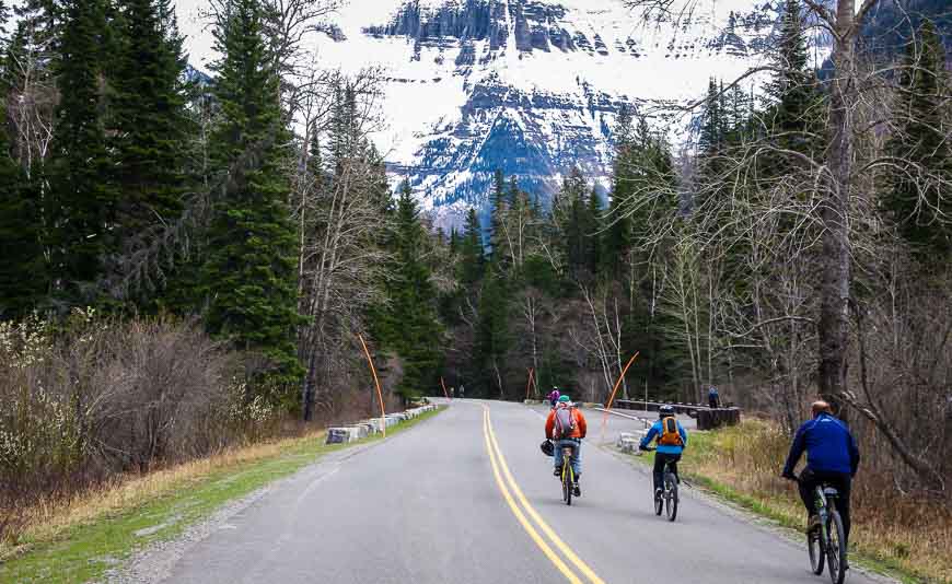 Lots of people out biking Going to the Sun Road before it’s open to cars