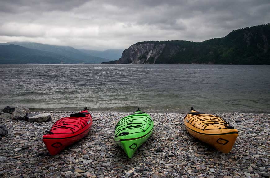 Kayaks ready to go at Norris Point in Gros Morne National Park