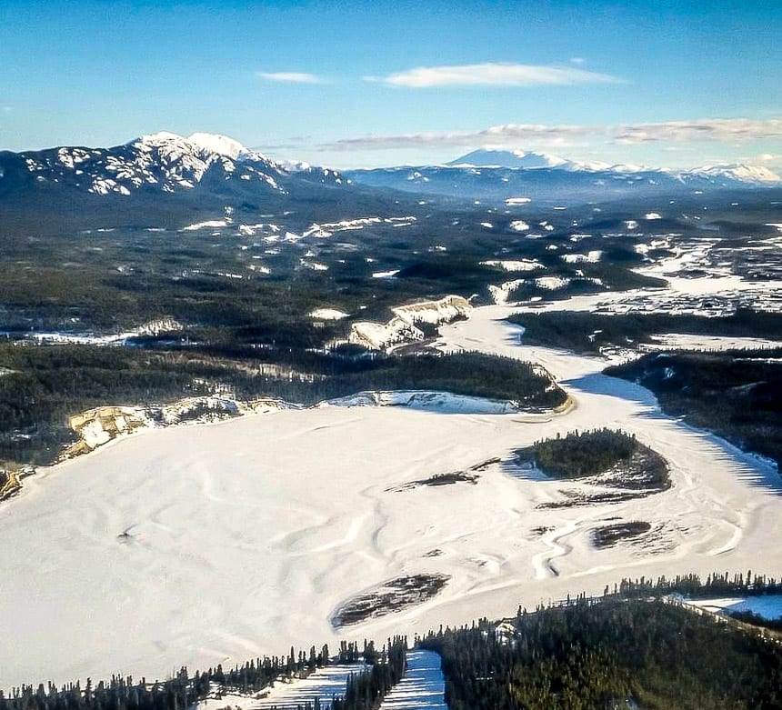 View from the plane of Whitehorse in winter