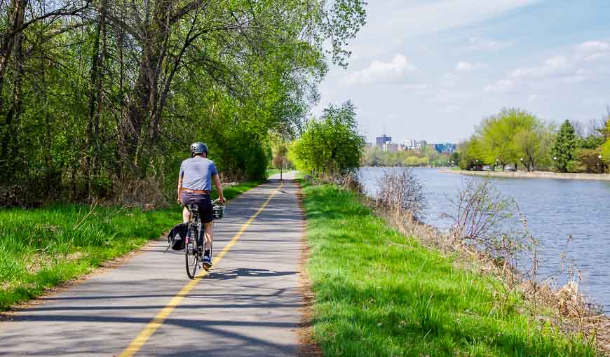 Biking in Ottawa beside the canal