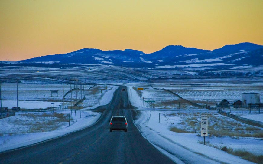 A lonely stretch of the Cowboy Trail Alberta in winter