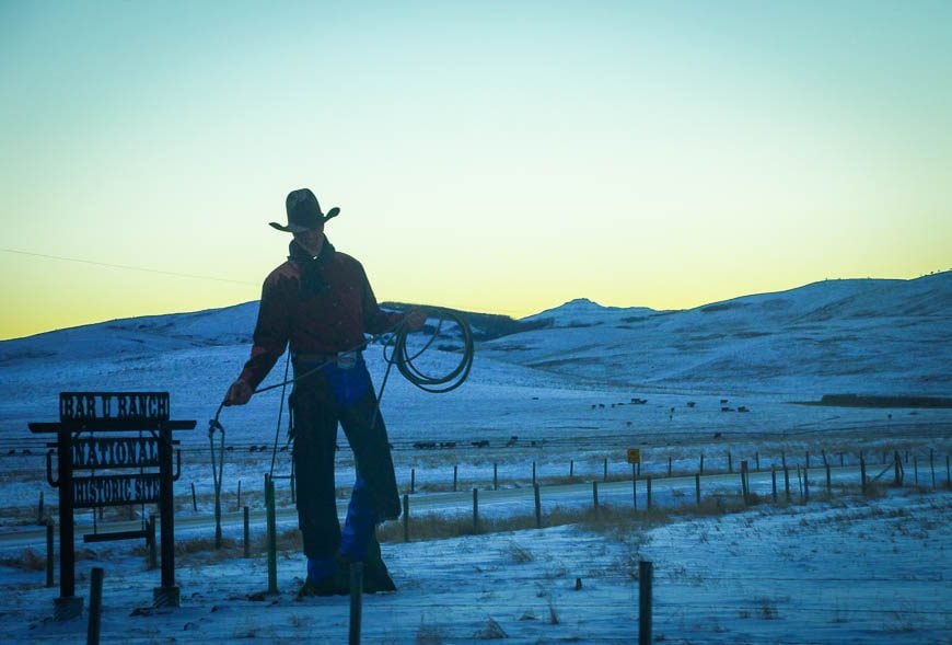 Cowboy at the turnoff to Bar U Ranch - Photo credit: Leigh McAdam