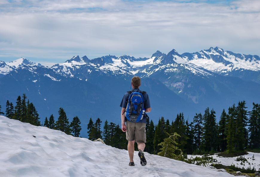 Crossing a snowfield on the hike to & from Elfin Lakes