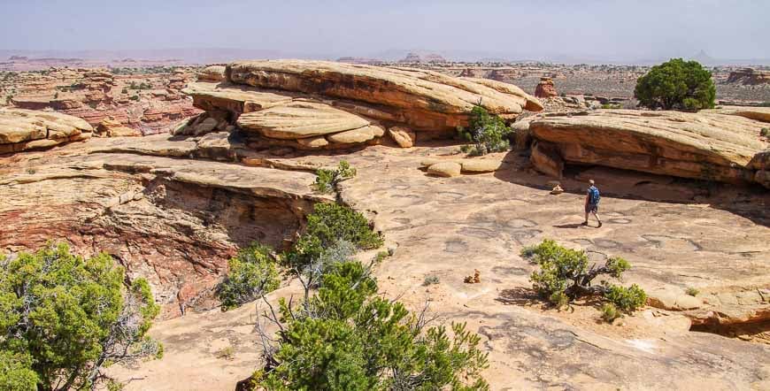 Hiking among pancake like rocks in the Needles District