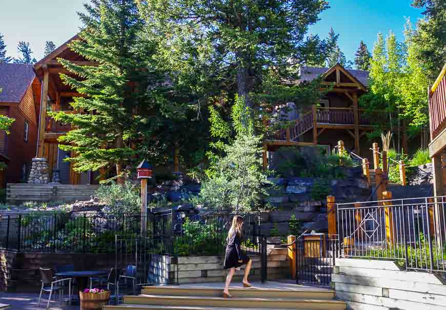 Walking through garden lined paths to our room at Buffalo Mountain Lodge