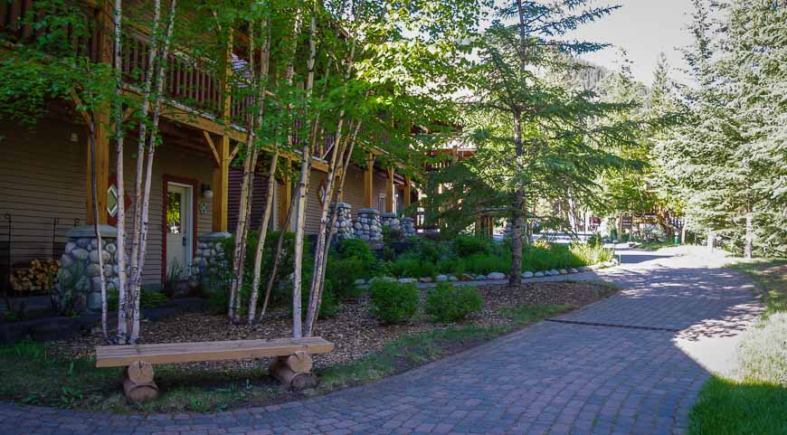 Quiet pathway between buildings at the lodge