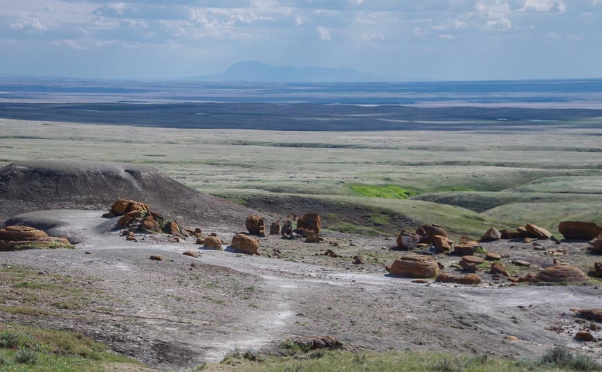 Boulders strewn across a prairie landscape