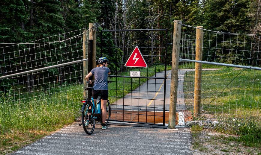 One of the large gates you need to pass through on the way to the Bow Valley Parkway