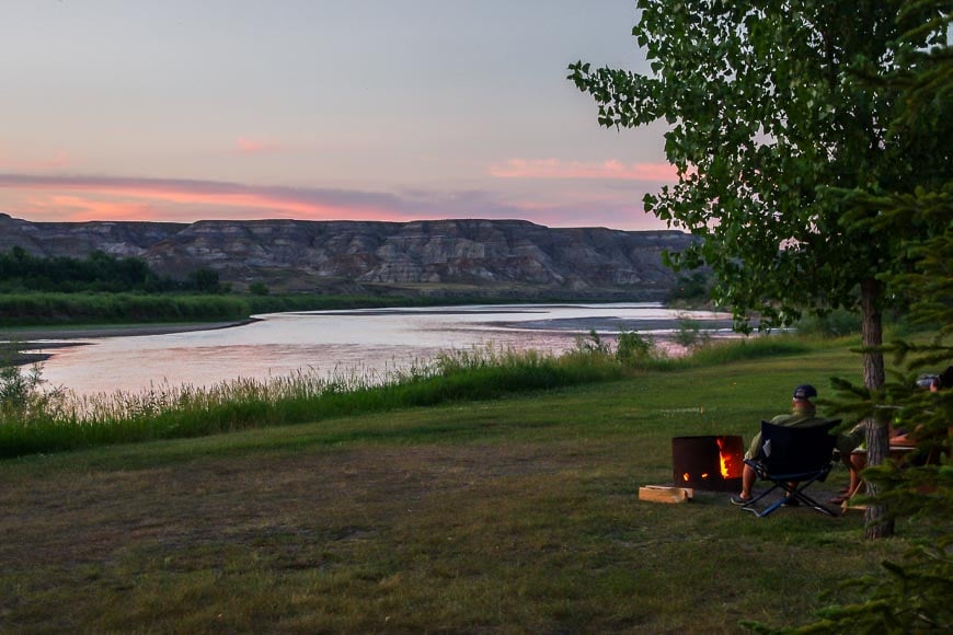 Our tenting neighbours enjoying a fire and the sunset