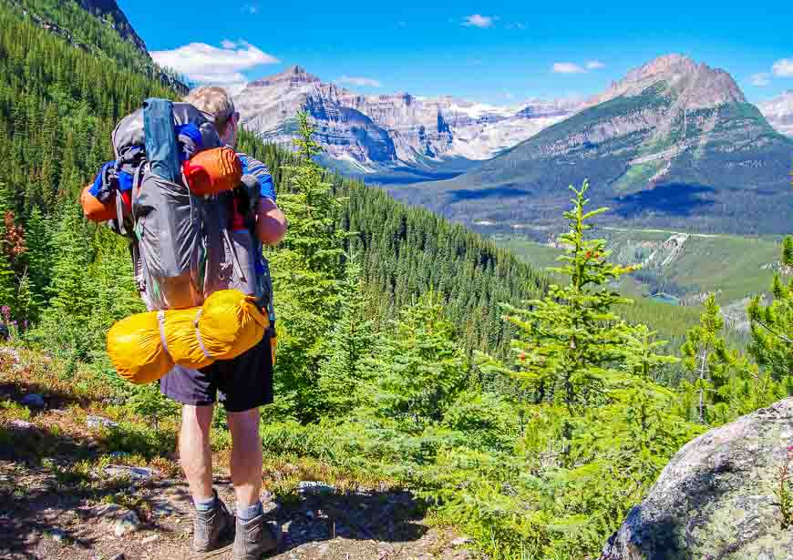 On the Egypt Lake hike John looking out towards Kootenay National Park from the Arnica Lake Trail