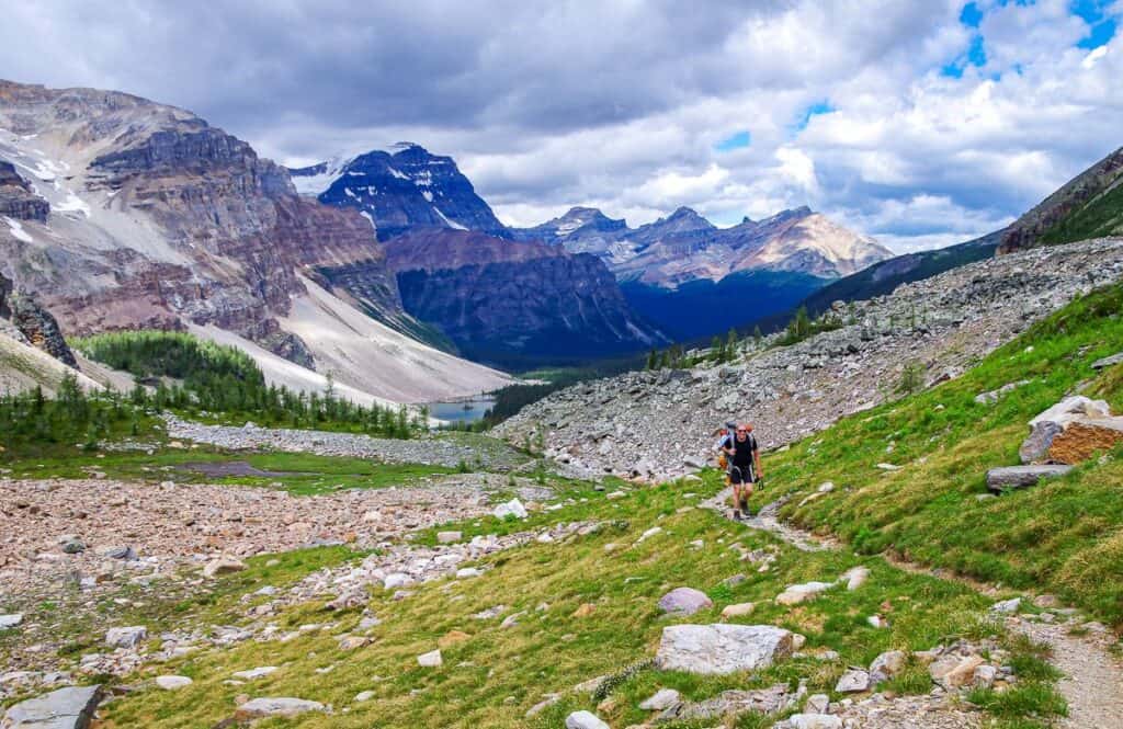 Heading up towards Whistling pass on the Egypt Lake backpacking trip in Banff National Park