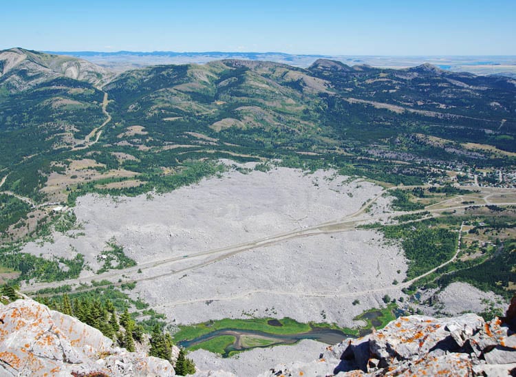 The view of Frank Slide from the top of Turtle Mountain