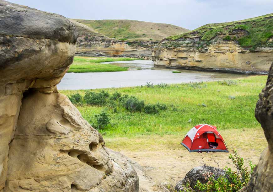 On the Milk River canoe trip enjoy a beautiful campsite by Poverty Rock