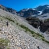 The descent on the Stanley Glacier hike involves some scree