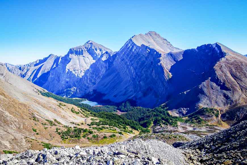 Looking down at the Rainbow Lakes from the pass (you can camp here with a permit)