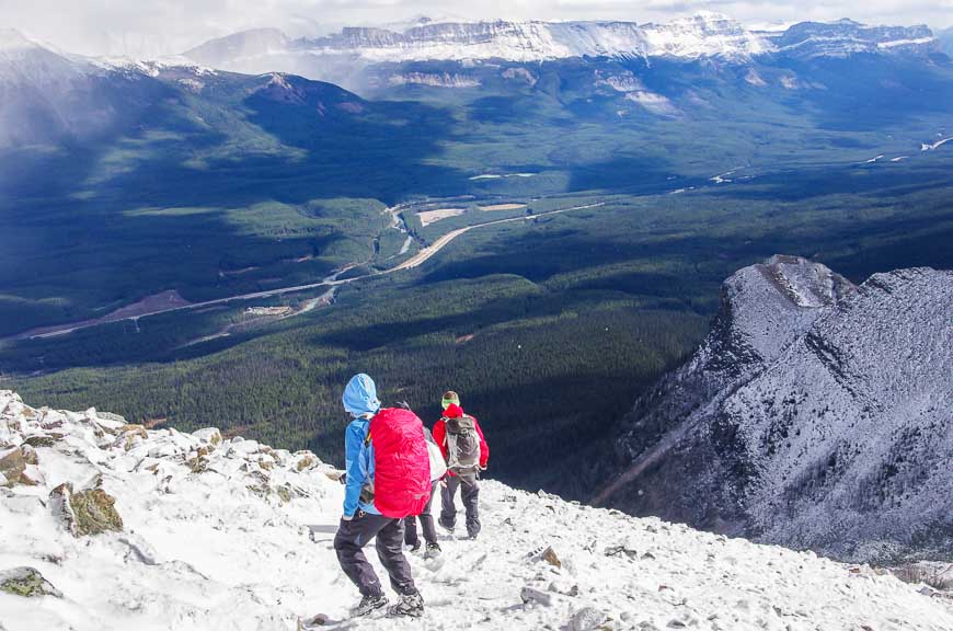 Watching a group pick their way down over an icy section