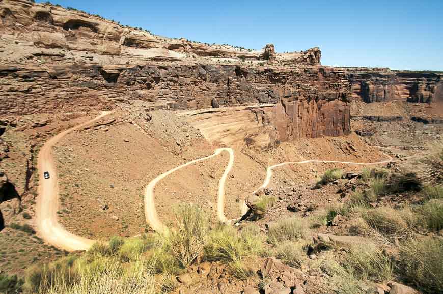 On your Moab itinerary start or end the White Rim Trail on the Shafer Trail
