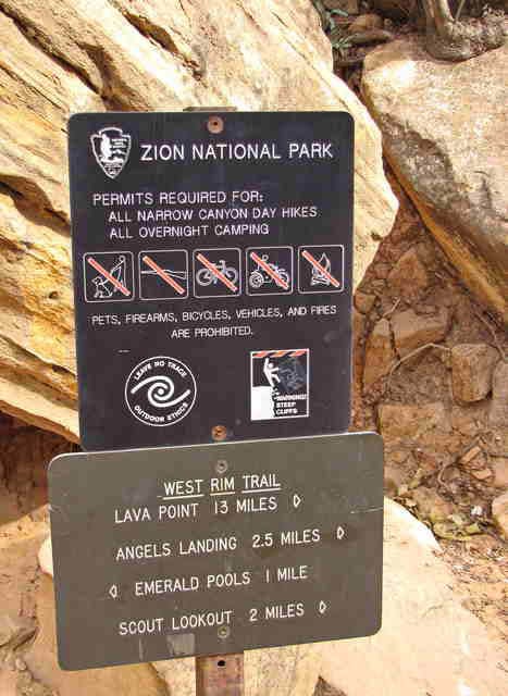 Well-signed trails in Zion National Park