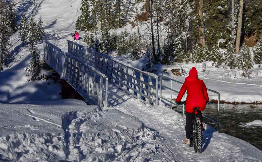 Hard packed trail across the bridge - perfect for fat bikes