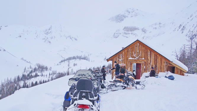 Snowmobiling up to Paradise Hut in the Purcell Mountains of BC - one of the fun things to do near Invermere