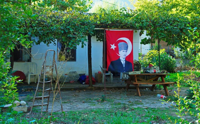House draped in the Turkish flag