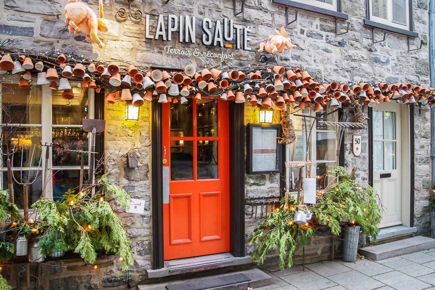 Beautiful holiday decorations adorn the shops of Quebec City