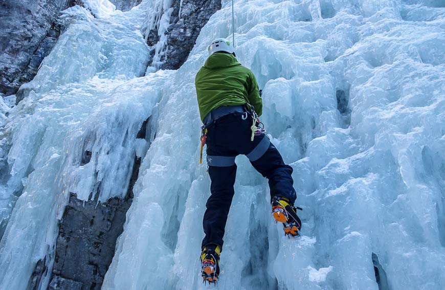 Notice how pockmarked the ice is in Maligne Canyon