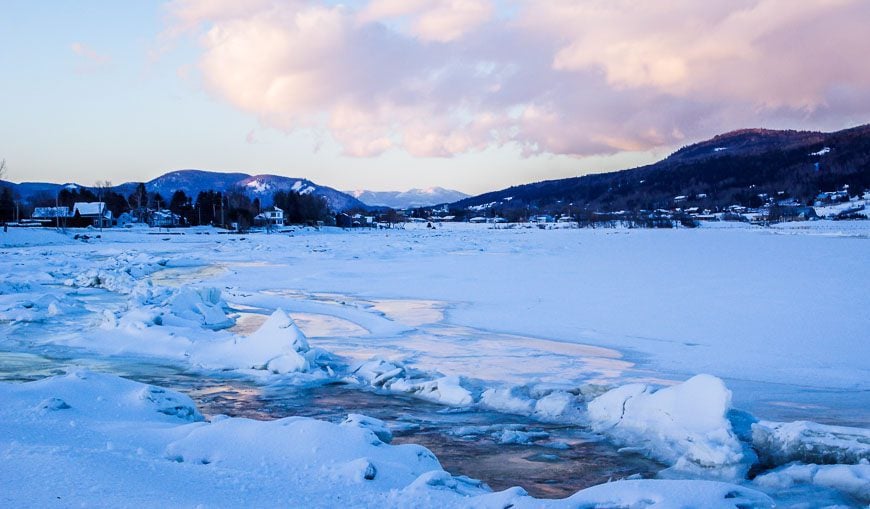 Looking down La Riviere du Gouffre in the direction of Baie St Paul