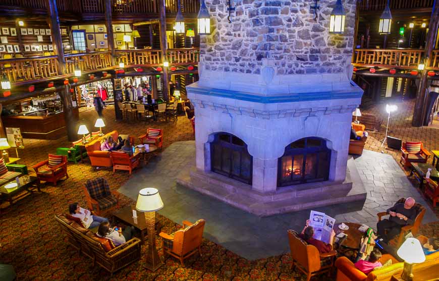 The six sided stone fireplace in Chateau Montebello