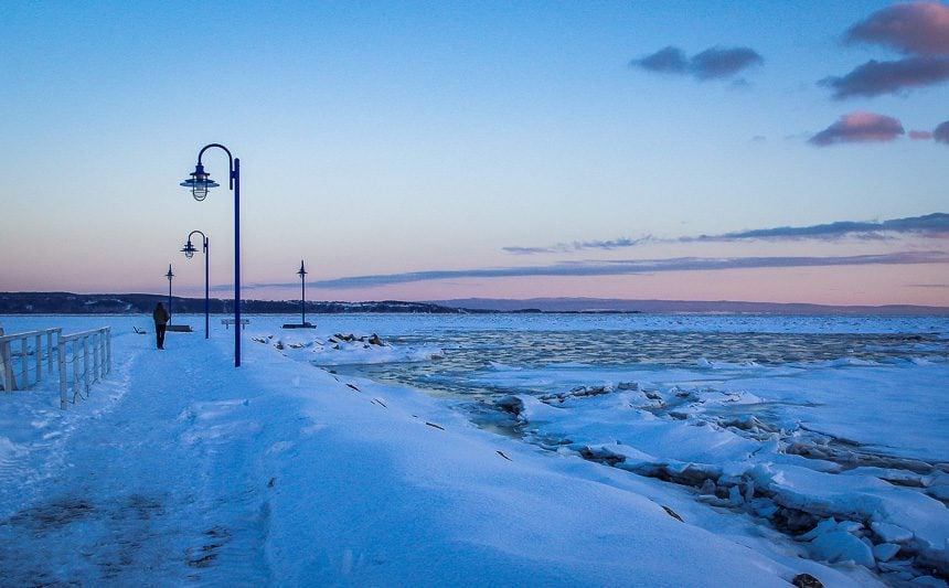 The town is choked with ice in late February