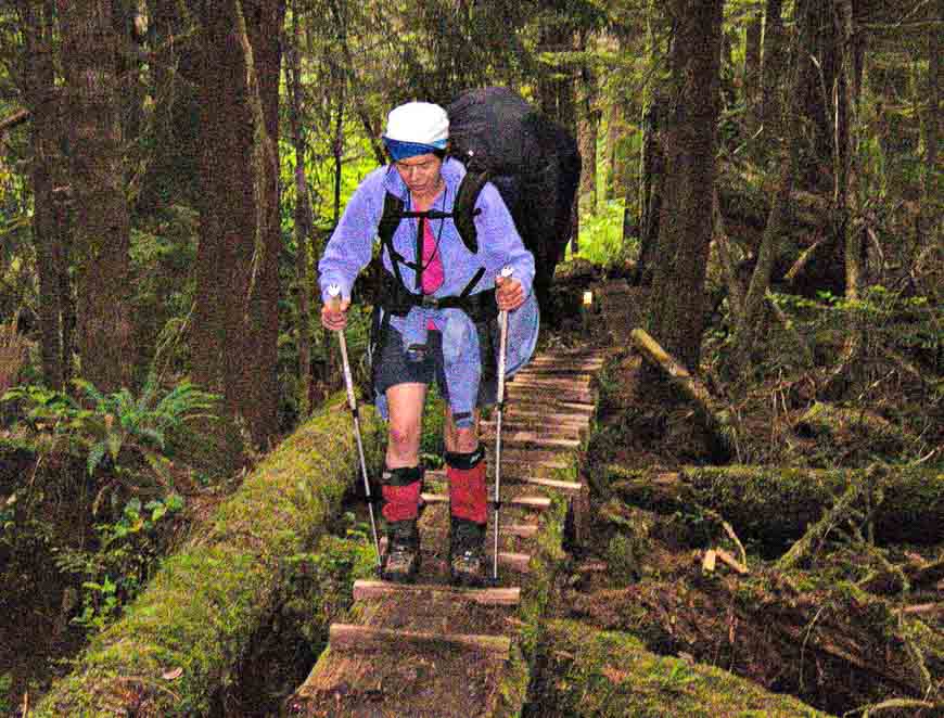 Slippery hiking on the West Coast Trail is common