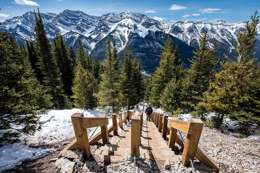 Quite the view from the top of one of the sets of stairs on the Ha Ling Peak hike