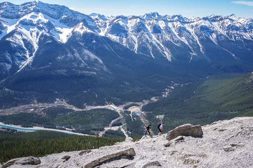 Ha Ling Peak hike with views to the Goat Creek Trail in the valley bottom