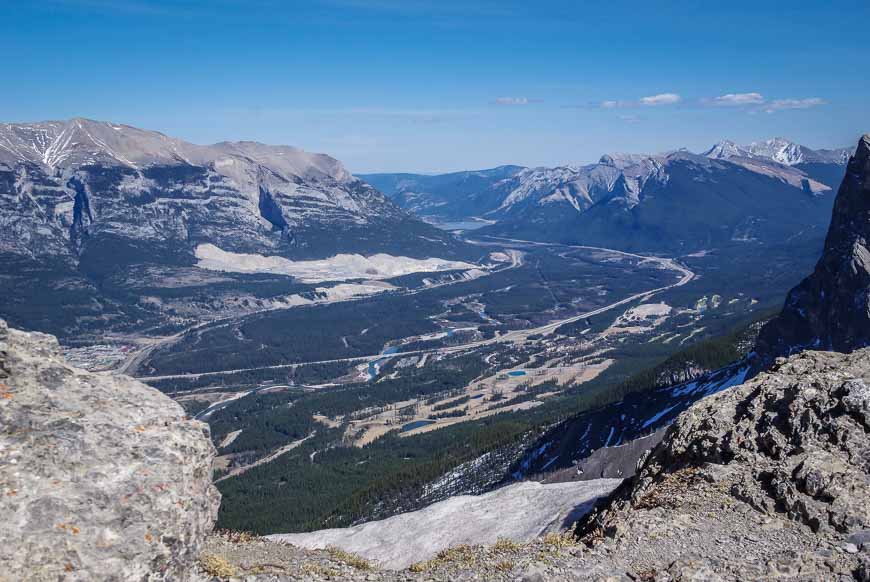 Looking down to Canmore and the Trans-Canada Highway