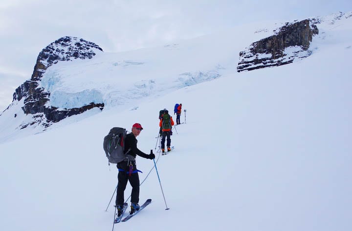 Heading into the crux of the Wapta Traverse - an area with crevasses & risk of avalanches 