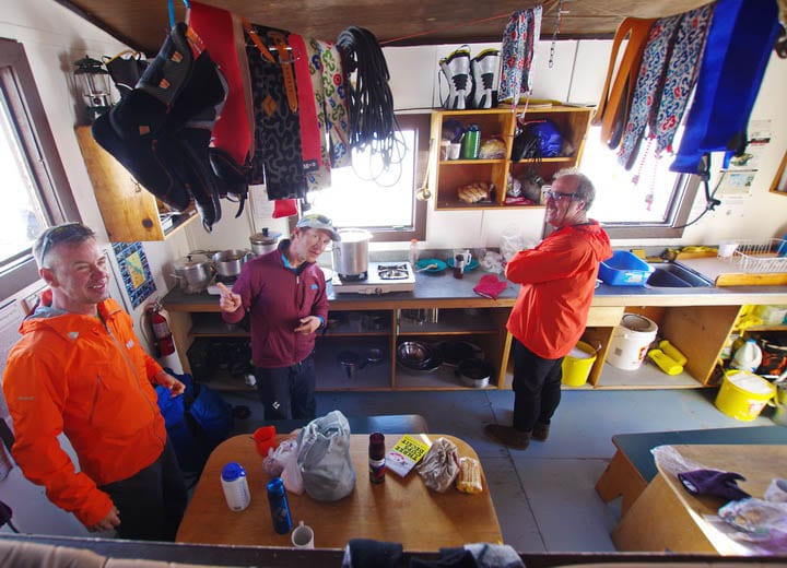  12 of us are packed in - with no room to spare in the Scott Duncan Hut on the Wapta Traverse