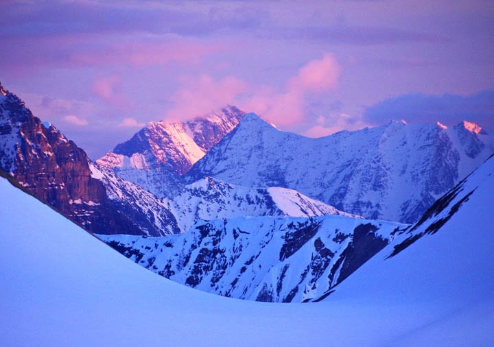 Fabulous sunset seen from the Scott Duncan Hut on the Wapta Traverse