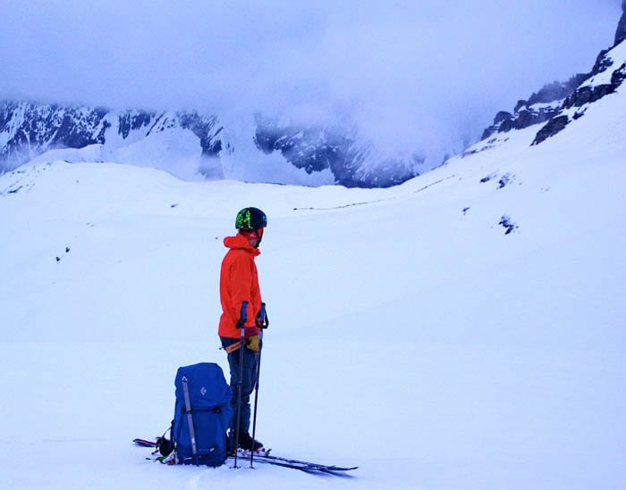 The descent off the Wapta Traverse begins - and the camera is put away through all the gnarly terrain for fear of getting it wet in a fall