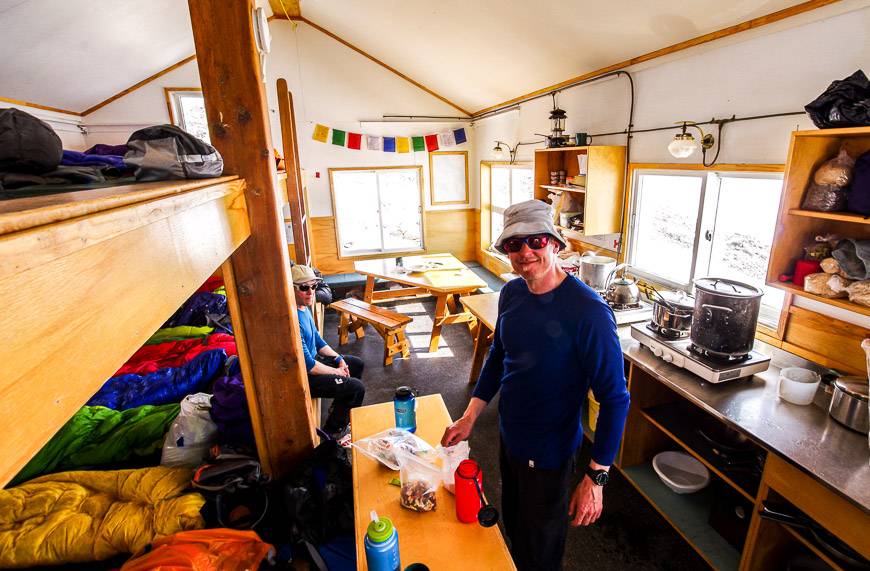 Our guide Adam in the cramped Balfour Hut on the Wapta Traverse