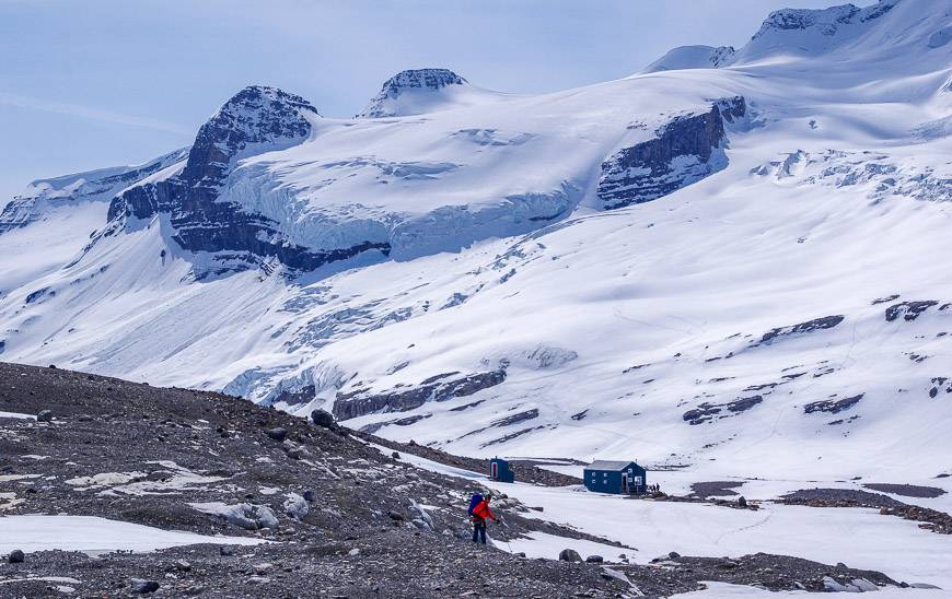 Skiing up to the Balfour Hut - but having to pick our way through the rocks at the end