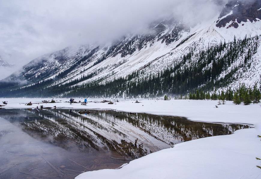 Beautiful reflection in Sherbrooke Lake; so much for skiing across it