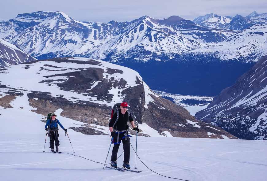 Roping up once we get on the glacier on the Wapta Traverse