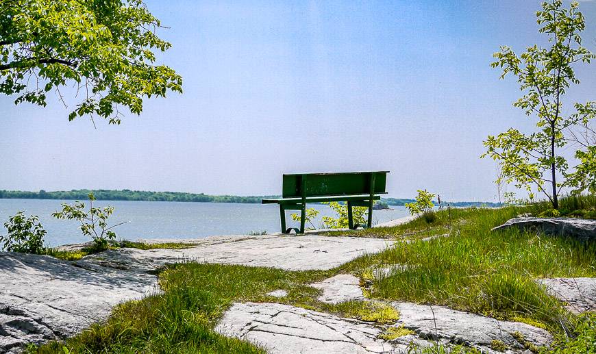 A bench with a view in 1000 Islands National Park - one of the scenic bike rides in Ontario